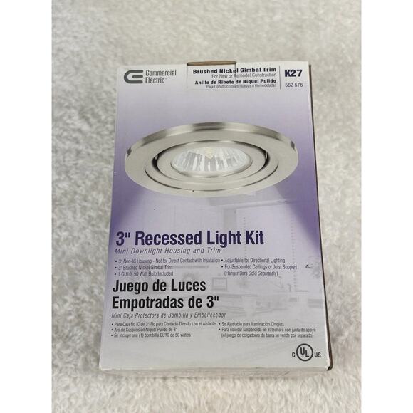 Commercial Electric K27 NEW 3" Recessed Light Fixture 562-576 Brushed Nickel - Picture 1 of 6